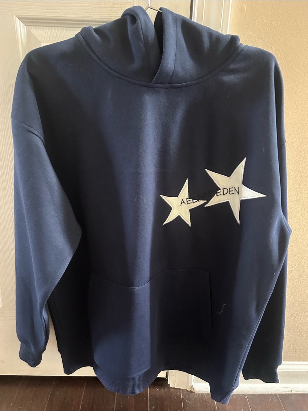 Aelfric Eden Navy Hoodie with White Star Appliqués Large